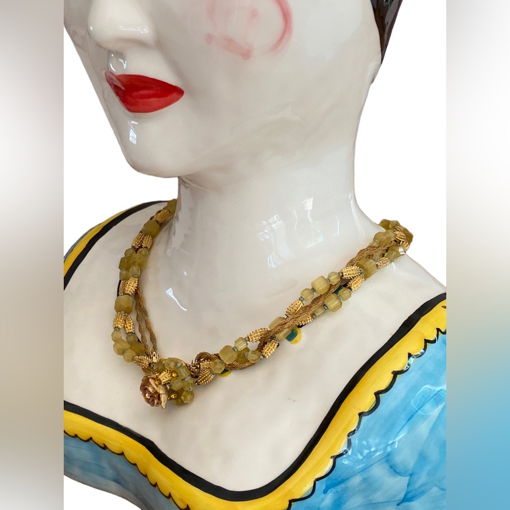 VINTAGE HATTIE CARNEGIE GLASS BEADED THREE STRAND TORSADE NECKLACE 20 3/4” - Picture 8 of 16